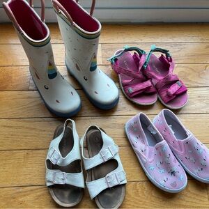 Kids Unicorn Rain Boots and spring slip on and sandal bundle - size kids 9